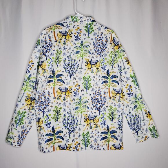 Print Fresh Button Pajama Shirt Women Medium Organic Cotton Camel Floral - Picture 2 of 12